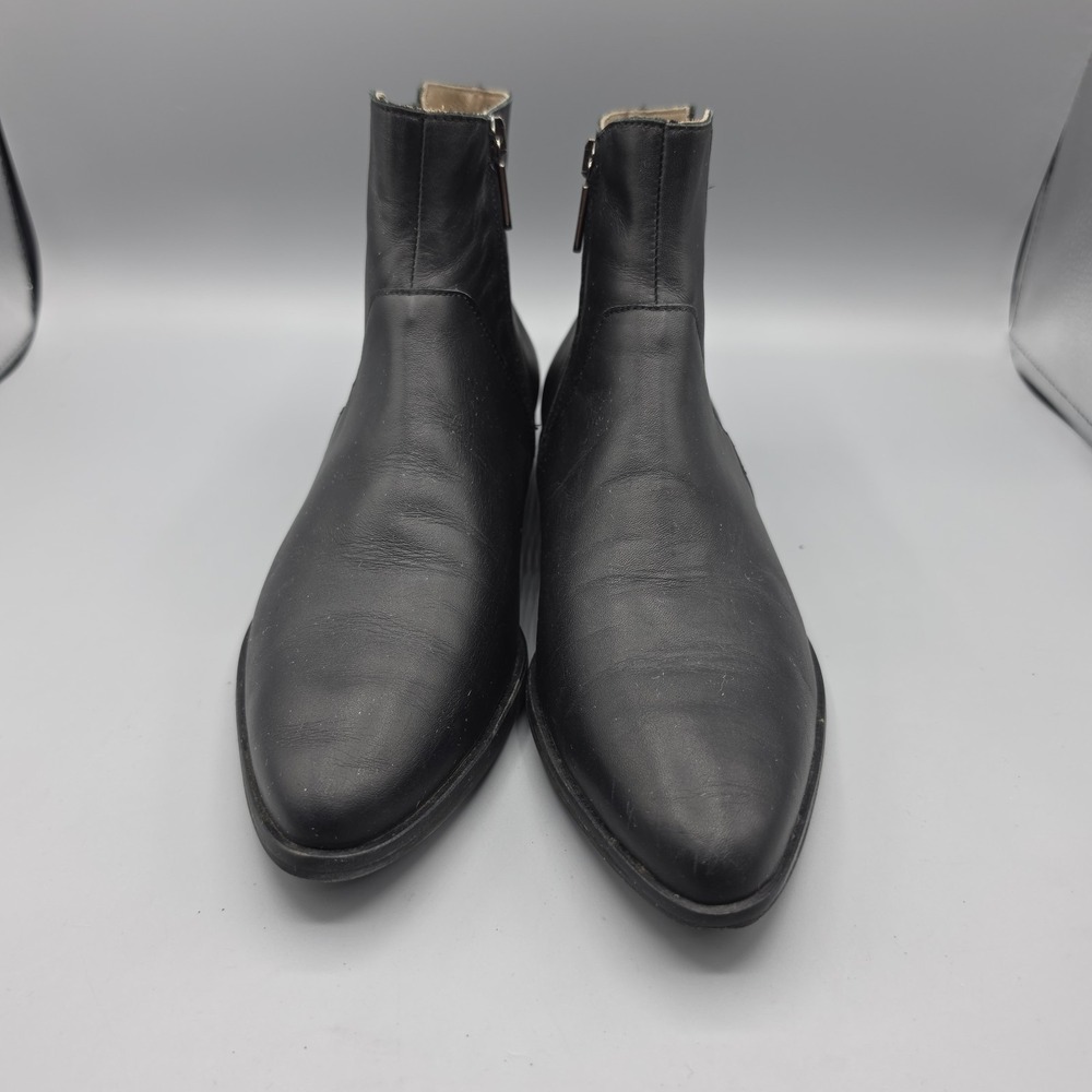 Italeau Booties Womens 38.5 Black Leather Italian Almond Toe - Picture 2 of 12